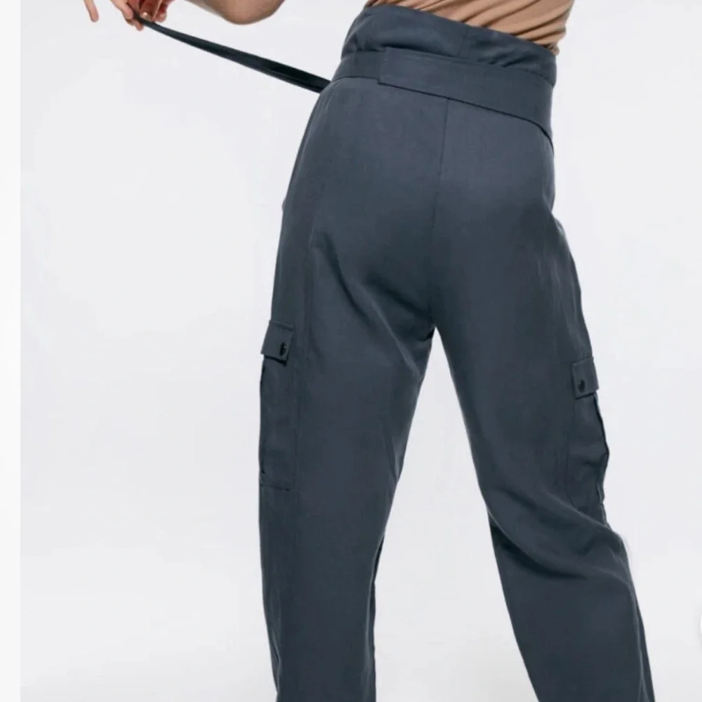 ZARA Woman’s Jules High Rise Tapered Leg Trousers with Belt and Pockets Size XL